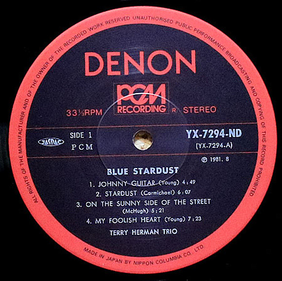 Terry Herman Trio - Blue Stardust | Denon (YX-7294-ND) - 3 Terry Herman Trio - Blue Stardust | Denon (YX-7294-ND) - 3