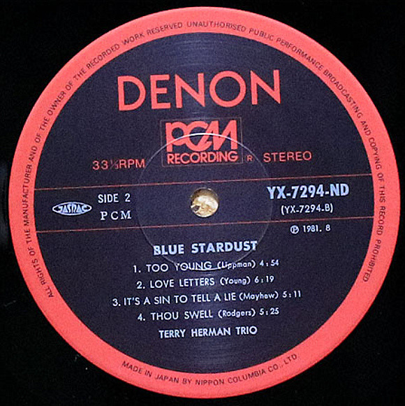 Terry Herman Trio - Blue Stardust | Denon (YX-7294-ND) - 4 Terry Herman Trio - Blue Stardust | Denon (YX-7294-ND) - 4