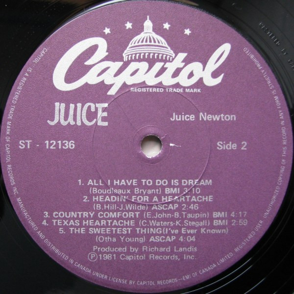 Juice Newton - Juice | Capitol Records (ST-12136)