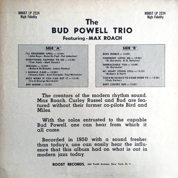 The Bud Powell Trio Featuring Max Roach - Bud | Roost (LP 2224) - 2