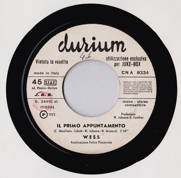Wess Johnson - Il Primo Appuntamento | Durium (CN A 9334) - main