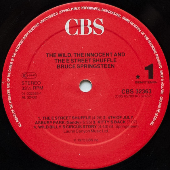 Bruce Springsteen - The Wild, The Innocent & The E Street Shuffle | CBS (CBS 32363) - 3 Bruce Springsteen - The Wild, The Innocent & The E Street Shuffle | CBS (CBS 32363) - 3