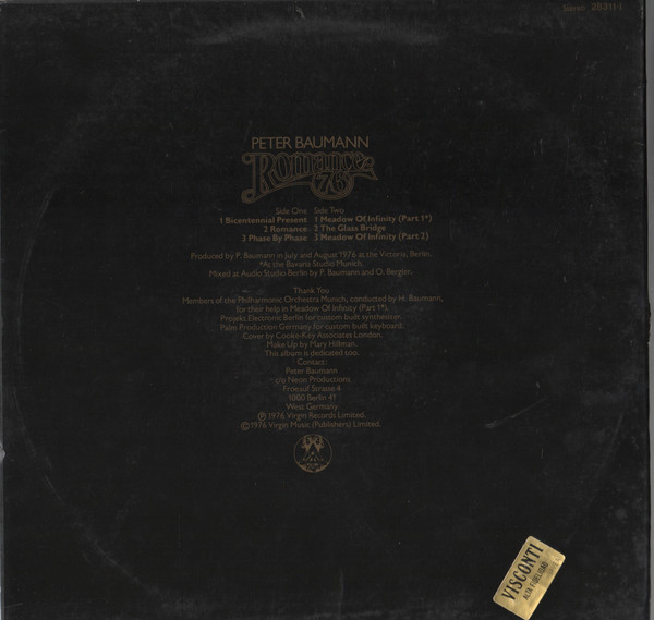 Peter Baumann - Romance 76 | Virgin (28.311-I) - 2