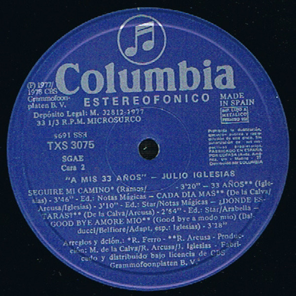 Julio Iglesias - A Mis 33 Años | Columbia (TXS 3075) - 4