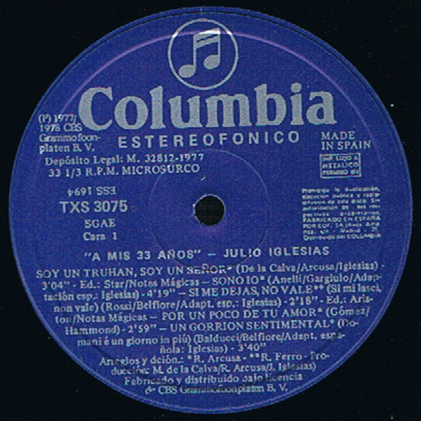Julio Iglesias - A Mis 33 Años | Columbia (TXS 3075) - 3