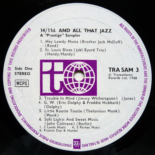 Various - 15/5 And All That Jazz - A Prestige Sampler | Transatlantic Records (TRA SAM 3) - 3