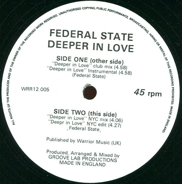 Federal State - Deeper In Love | Warrior Records (WRR12 005) - 2