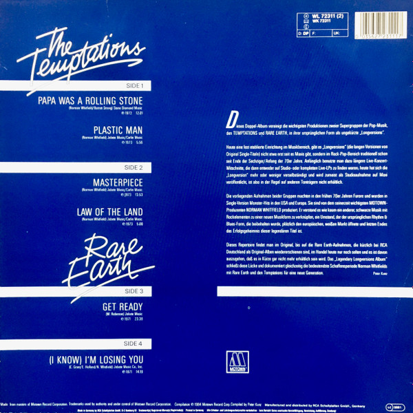 The Temptations / Rare Earth - The Legendary Long Versions Album | Motown (WL 72311 (2)) - 2 The Temptations / Rare Earth - The Legendary Long Versions Album | Motown (WL 72311 (2)) - 2
