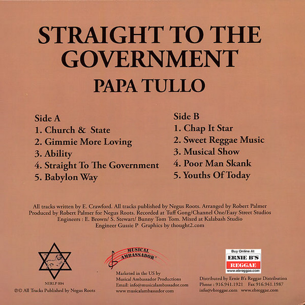 Papa Tullo - Straight To The Government | Negus Roots (NERLP 004) - 2