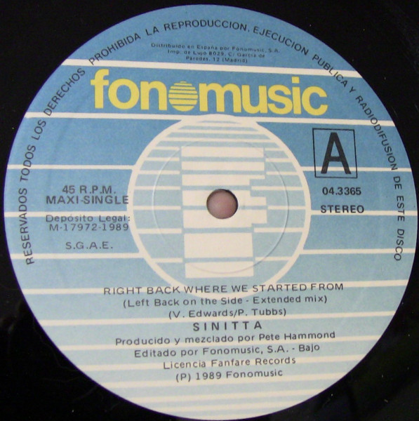 Sinitta - Right Back Where We Started From (Left Back On The Side Mix) | Fonomusic (04.3365) - 3