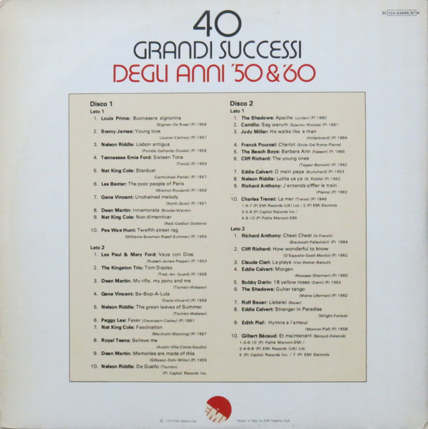Various - 40 Grandi Successi Degli Anni '50 & '60 | EMI (3C 154-53486/87 M) Various - 40 Grandi Successi Degli Anni '50 & '60 | EMI (3C 154-53486/87 M)
