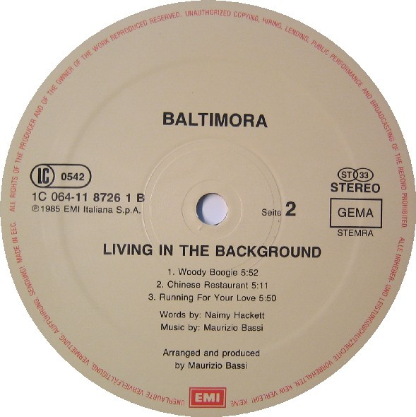 Baltimora - Living In The Background | EMI (1C 064-11 8726 1) - 4