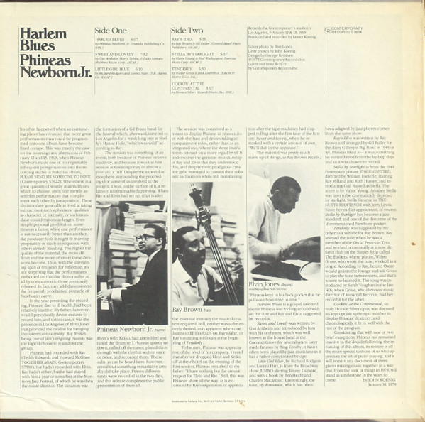 Phineas Newborn Jr. With Ray Brown & Elvin Jones - Harlem Blues | Contemporary Records (S7634) - 2