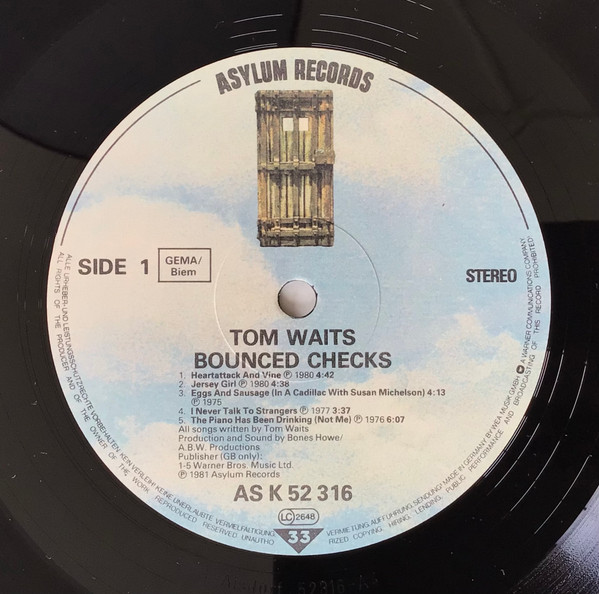 Tom Waits - Bounced Checks | Asylum Records (AS K 52 316) - 3