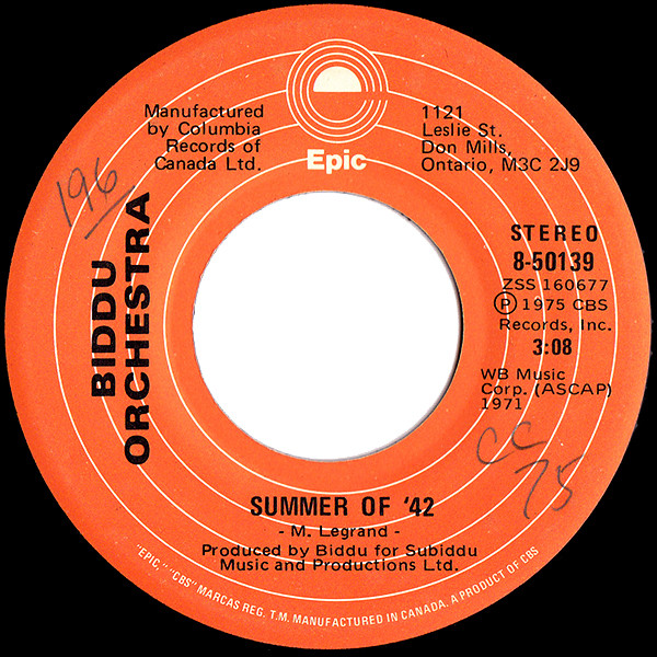 Biddu Orchestra - Summer Of '42 | Epic (8-50139) - main
