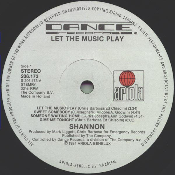Shannon - Let The Music Play | Ariola (206.173) - 3