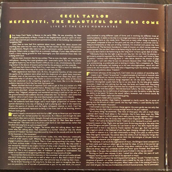 Cecil Taylor - Live At The Cafe Montmartre / Nefertiti, The Beautiful One Has Come | Arista (AL 1905) - 3