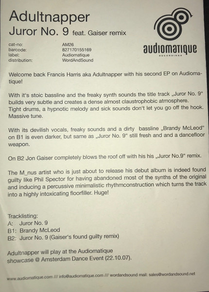 Adultnapper - Jujor No. 9 | Audiomatique Recordings (Audiomatique 26) - 2