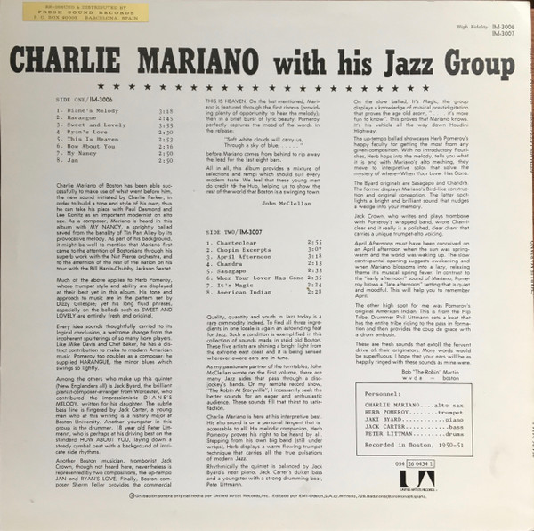 Charlie Mariano - Charlie Mariano With HIs Jazz Group | Imperial (IM-3006) - 2