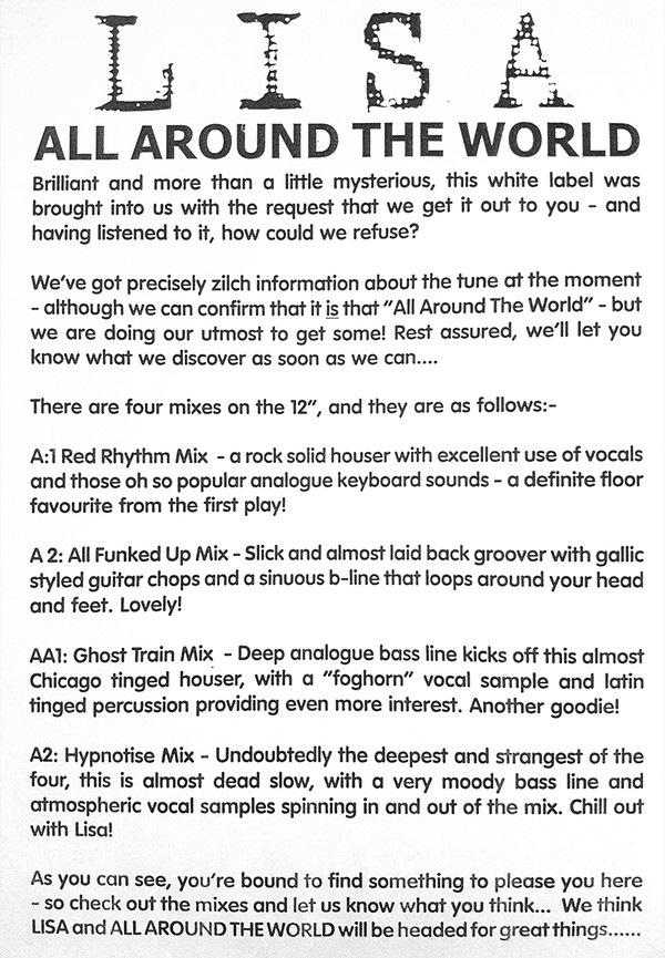 Lisa - All Around The World | Sound Moves Records (SMR 12 007 P) - 3