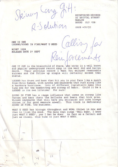 One II One - Legend | Reinforced Records (RIVET 1228) - 2