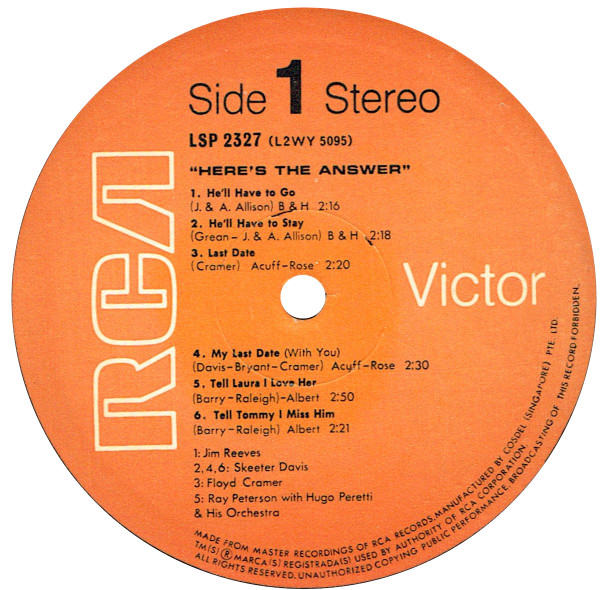Skeeter Davis - Here's The Answer | RCA Victor (LSP-2327) - 3