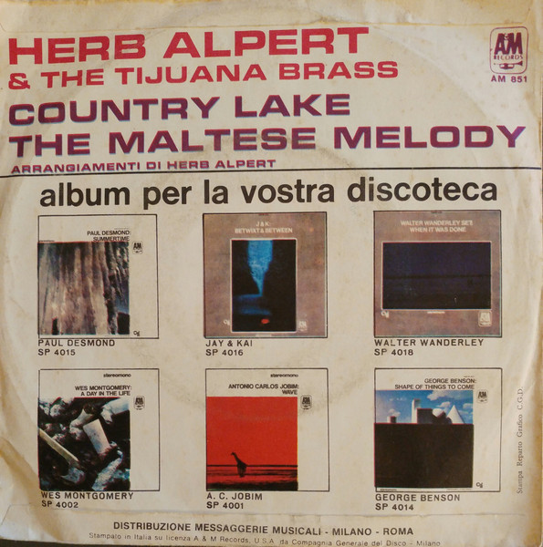 Herb Alpert & The Tijuana Brass - Country Lake / The Maltese Melody | A&M Records (AM 851) - 2