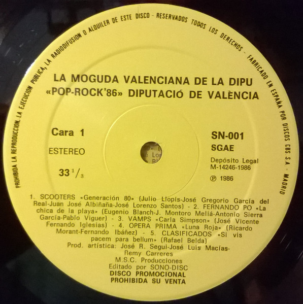 Various - La Moguda Valenciana De La Dipu "Pop-Rock'86" | Sonodisc (SN-001) - 3