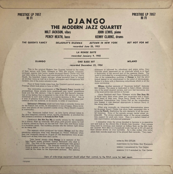The Modern Jazz Quartet - Django | Metronome (Prestige LP 7057) - 2