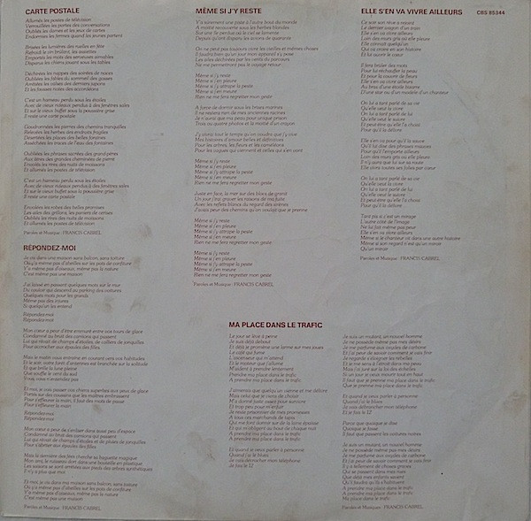 Francis Cabrel - Carte Postale | CBS (CBS 85344) - 3