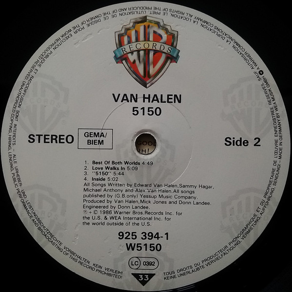 Van Halen - 5150 | Warner Bros. Records (W 5150) - 4 Van Halen - 5150 | Warner Bros. Records (W 5150) - 4