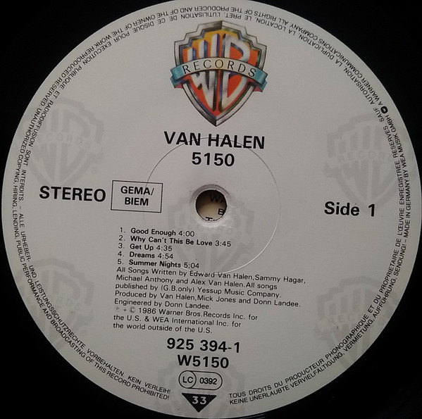 Van Halen - 5150 | Warner Bros. Records (W 5150) - 3 Van Halen - 5150 | Warner Bros. Records (W 5150) - 3