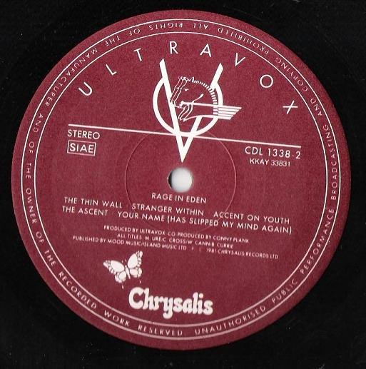 Ultravox - Rage In Eden | Chrysalis (CDL 1338) - 4