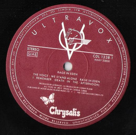 Ultravox - Rage In Eden | Chrysalis (CDL 1338) - 3