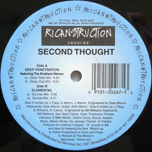 Second Thought - Deep Penetration / Elemental | Ricanstruction Records (NE-RI 20267) - 2