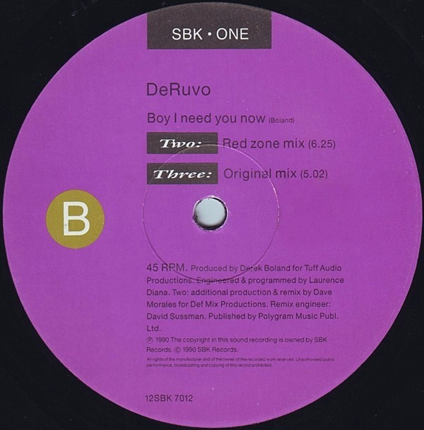 DeRuvo - Boy I Need You Now | SBK Records (12SBK 7012) - 4 DeRuvo - Boy I Need You Now | SBK Records (12SBK 7012) - 4