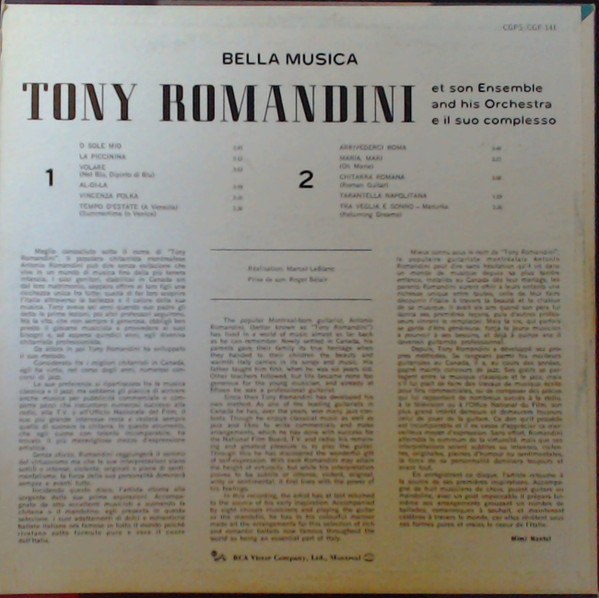 Tony Romandini - Bella Musica | RCA Victor (CGP-141)