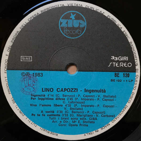 Lino Capozzi - Ingenuità | Zeus Record (BE 120) - 3
