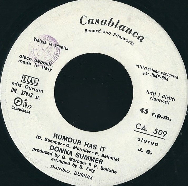 Donna Summer - Rumour Has It / A Man Like You | Casablanca (CA. 509)
