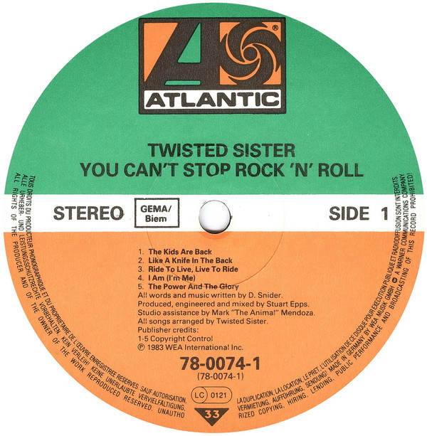 Twisted Sister - You Can't Stop Rock 'N' Roll | Atlantic (78-0074-1) - 3 Twisted Sister - You Can't Stop Rock 'N' Roll | Atlantic (78-0074-1) - 3