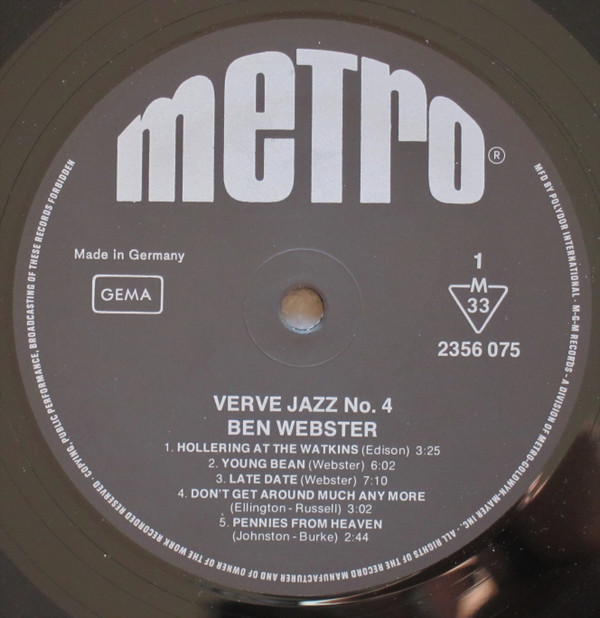 Ben Webster With Harry Edison , Roy Eldridge , Benny Carter , Coleman Hawkins - Verve Jazz No. 4 | Metro Records (2356 075)