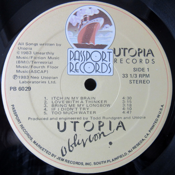 Utopia - Oblivion | Passport Records (PB 6029) - 4