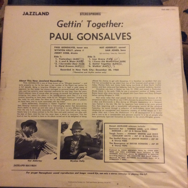 Paul Gonsalves - Gettin' Together | Original Jazz Classics (OJC-203) - 2