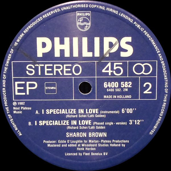 Sharon Brown - I Specialize In Love (Special R.E.M.I.X. U.S.A Disco) | Philips (6400 582) - 3