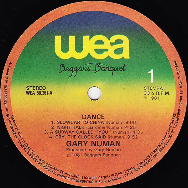 Gary Numan - Dance | WEA (WEA 58361) - 4