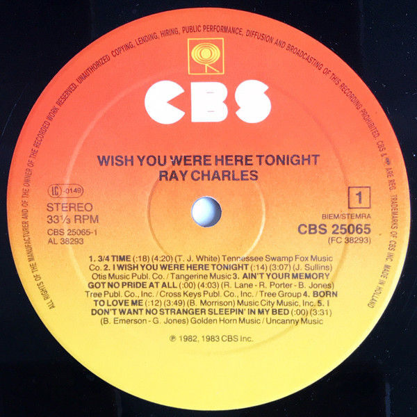 Ray Charles - Wish You Were Here Tonight | CBS (CBS 25065) - 3