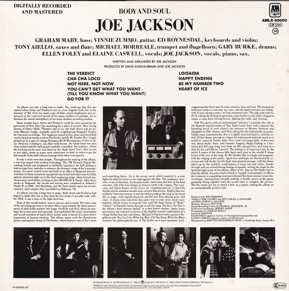 Joe Jackson - Body And Soul | A&M Records (AMLX 65000) - 2 Joe Jackson - Body And Soul | A&M Records (AMLX 65000) - 2