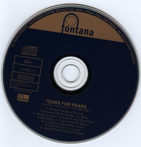 Tears For Fears - Tears Roll Down (Greatest Hits 82-92) | Fontana (510939-2) - 2
