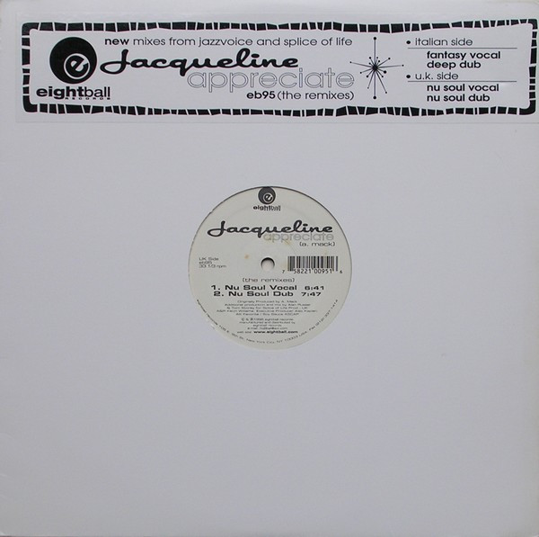 Jacqueline - Appreciate (The Remixes) | Eightball Records (eb95) Jacqueline - Appreciate (The Remixes) | Eightball Records (eb95)