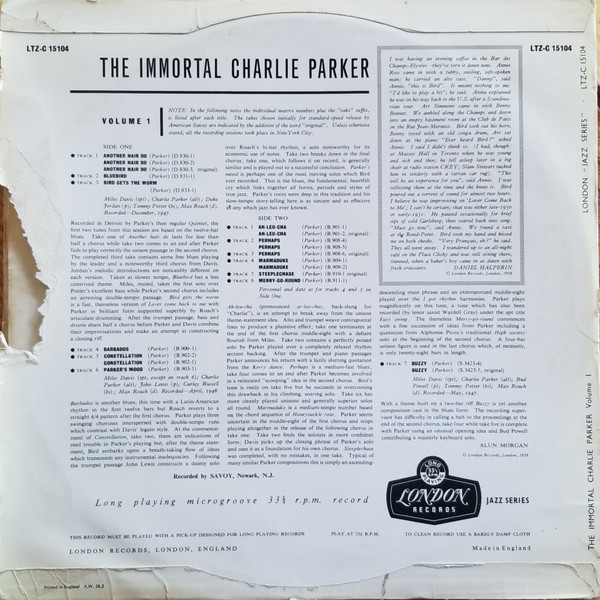 Charlie Parker - The Immortal Charlie Parker Vol. 1 | London Records (LTZ-C15104) - 2
